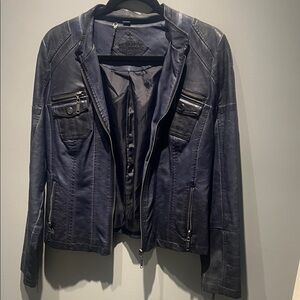 Women's Navy Leather Jacket
